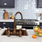 flöde klas | Traditional Bridge Style 3 in 1 Instant Boiling Tap | White Ceramic Levers | Brushed Copper Finish