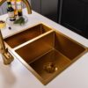 Möckeln | 1.5 Bowl Stainless Steel Kitchen Sink | Inset or Undermounted | Strainer Wastes Supplied | Brushed Gold Finish