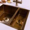 Möckeln l 1.5 Bowl Stainless Steel Kitchen Sink l Inset or Undermounted  l Strainer Waste Supplied l Brushed Brass Finish