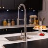 flöde Fjädra | Pull Out Kitchen Sink Mixer Tap | Spring Style Mixer Tap | Brushed Steel | Square Head