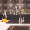 flöde Runda | Kitchen Sink Mixer with Pull out Spray | Brushed Steel | Round Head