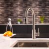 flöde Runda | Kitchen Sink Mixer with Pull out Spray | Brushed Steel | Oval Head