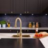 flöde Runda | Kitchen Sink Mixer with Pull out Spray | Brushed Brass | Oval Head