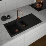 Vänern | 1.5 Bowl Comite Kitchen Sink | Inset with drainer | 1000mm x 500mm | Strainer Wastes Supplied | Matt Black Finish