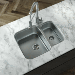 Glan Polished | 1.5 Bowl Stainless Steel Undermount Kitchen Sink | 590 x 460 x 175mm | Chrome Basket Strainer Wastes Included