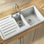 Traditional Gloss White Comite 1.5 Bowl Kitchen Sink & Drainer | 1000 x 500mm | Left or Right Handed | Supplied with Basket Strainer Wastes