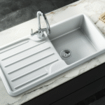 Traditional Gloss White Comite Single Bowl Kitchen Inset Sink & Drainer | 1000 x 500mm | Left or Right Handed | Supplied with Chrome Basket Strainer Waste