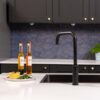flöde Hjul  | Single Lever Industrial Style Kitchen Tap | Swan Neck Design | Matt Black