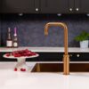 flöde Hjul  | Single Lever Industrial Style Kitchen Tap | Swan Neck Design | Brushed Copper