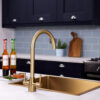 flöde Harstad | Dual Lever Kitchen Sink Mixer Tap with Swivel Spout | Brushed Brass Finish