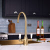 flöde Halden | Dual Lever Kitchen Sink Mixer Tap with Swivel Spout | Brushed Brass Finish