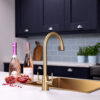 flöde Hammerfest | Dual Lever Kitchen Sink Mixer Tap with Swivel Spout | Brushed Brass Finish