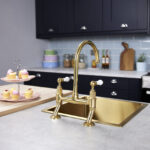 flöde Larvik | Kitchen Dual Lever Bridge Mixer Tap | Polished Brass Finish
