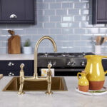 flöde Larvik | Kitchen Dual Lever Bridge Mixer Tap | Brushed Brass Finish