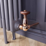 Traditional Style Corner Wood Effect Head TRV & Lockshield | 15mm x 1/2" | Copper