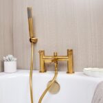 Eslov | Bath Shower Mixer Tap | Includes Handset and Holder | Brushed Brass