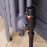 Angled Round Thermostatic TRV & Lockshield | 15mm x 1/2″ | Satin Black