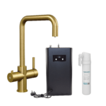 3 in 1 Instant Hot Water Kitchen Tap Kit - Brushed Gold Finish - with Space Saving Corner Tank and Carbon Filter