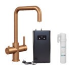 3 in 1 Instant Hot Water Kitchen Tap Kit - Brushed Copper Finish - with Space Saving Corner Tank and Carbon Filter