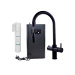 Flode Cygne 3-in-1 Pull Out Instant Hot Water Kitchen Mixer Tap with 1.8L Corner Tank & Carbon Filter in Matt Black Finish