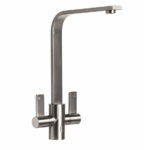 Top-Fix Rena Twin Lever Kitchen Mixer Tap - Quick Install - Brushed Steel - Swivel Spout - Deck-Mounted - Top Fix Installation
