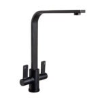 Top-Fix Rena Twin Lever Kitchen Mixer Tap - Quick Install - Matt Black - Swivel Spout - Deck-Mounted - Top Fix Installation