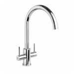 Top-Fix Torra Twin Lever Kitchen Mixer Tap - Quick Install - Chrome - Swivel Spout - Deck-Mounted - Modern Style - Top Fix Technology
