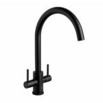 Top-Fix Torra Twin Lever Kitchen Mixer Tap - Quick Install - Matt Black - Swivel Spout - Deck-Mounted - with Flexible Tap Tails - Top-Fix Technology