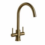 Top-Fix Torra Twin Lever Kitchen Mixer Tap - Quick Install - Brushed Brass - Swivel Spout - Deck-Mounted - Top Fix Installation