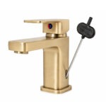TOP-FIX Lima Mono Basin Mixer Tap - Brushed Brass - Quick Install - Contemporary - Deck-Mounted - with Flexible Hoses